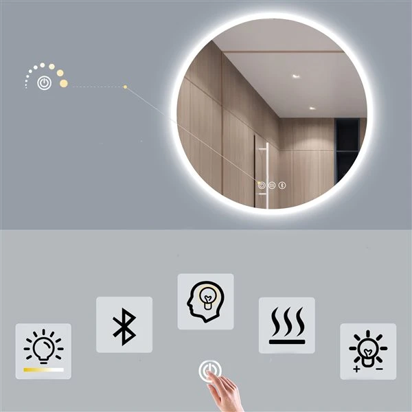 KINWELL 24 X 24-in Frameless Round LED Light Bathroom Vanity Mirror 5 KINWELL 24 X 24-in Frameless Round LED Light Bathroom Vanity Mirror - Image 3