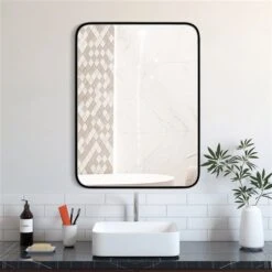 A&E Bath & Shower Modern 30-in Black Matte Rectangular Bathroom Mirror -Allied Brass Sales Store 332017143 AlternateImage2 l