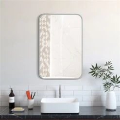 A&E Bath & Shower Modern 24-in Silver Rectangular Bathroom Mirror -Allied Brass Sales Store 332017147 AlternateImage2 l