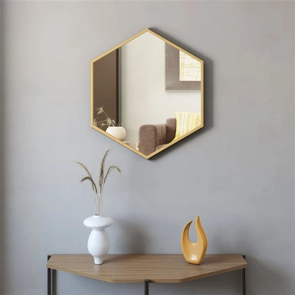 A&E Bath & Shower Modern 28-in Gold Hexagonal Bathroom Mirror 6 A&E Bath & Shower Modern 28-in Gold Hexagonal Bathroom Mirror - Image 4