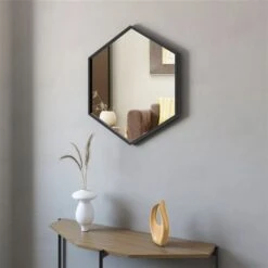 A&E Bath & Shower Modern 28-in Black Matte Hexagonal Bathroom Mirror -Allied Brass Sales Store 332017197 AlternateImage1 l
