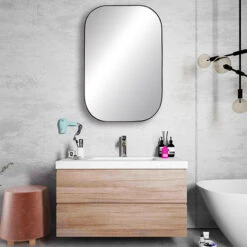 Emerson Hudson Home 22-in X 30-in Matte Black Rectangular 1-Door Cabinet Medicine With Rounded Corners